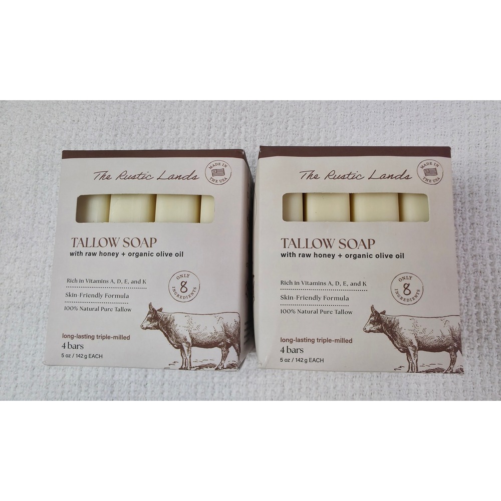 Rustic Lands Tallow Soap Raw Honey Olive Oil 8 Bars 2-Pack New Sealed USA